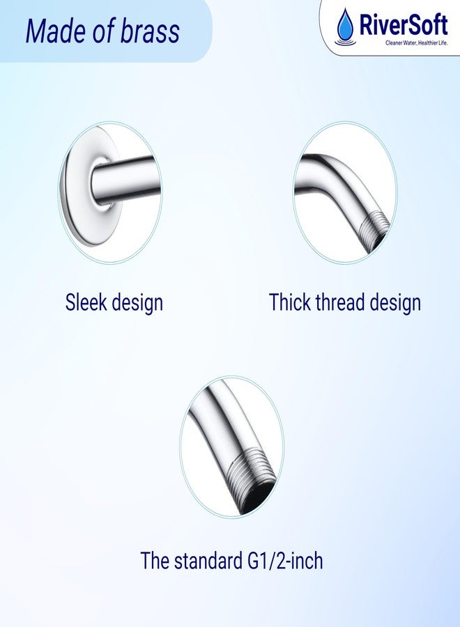 RiverSoft 6-INCH Brass Shower Arm with Wall Flange (Chrome) - Image 2